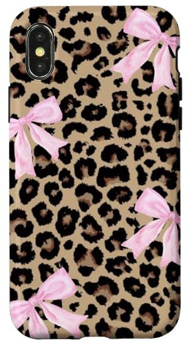 Light Pink Ribbon Bow Coquette On Cheetah Leopard Print Case for iPhone X/XS