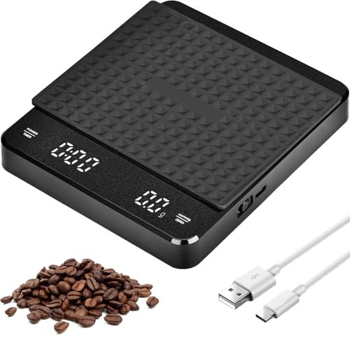 Wiederaufladbare Coffee Scale Espresso Waage Digitale Kaffeewaage mit Timer Multifunktionale Küchenwaage Lebensmittelwaage mit LED-Anzeige