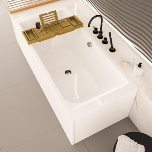 ECOLAM Badewanne Tami 200x90 cm + Schürze + Bambusablage | moderne große Wanne für zwei Personen Duo Wanne | Acrylwanne Rechteck Top QUALITÄT I Ablaufgarnitur Füße Silikon Komplett-Set Design