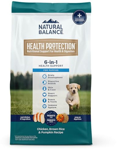 Natural Balance Health Protection Puppy Dry Dog Food – Whole Body Health, Easy on Digestion Dog Food Made with Chicken, Brown Rice & Pumpkin for Puppies - 12lbs.