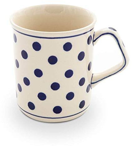 Bunzlauer keramik Becher 250ml – Kaffeebecher/Teetasse mit eckigem Henkel, Ø 8 cm, H 9,2 cm, klassische traditionelle Form (Dekor 37)