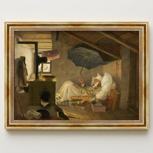 Der Arme Poet von Carl Spitzweg Leinwandbild mit Goldrahmen Klassische Kunst Wanddeko, 40x50 cm / 16x20