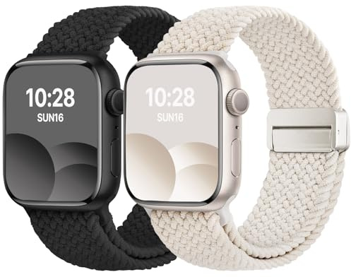 Fullmosa Geflochtenes Armband 2026 für Apple Watch 42mm 41mm 40mm 38mm | für iWatch SE 3 2, Series 11 10 9 8 7 6 5 4, Sport Nylon-Armbänder, Magnetverschluss, Für Damen Herren, Bequem & Atmungsaktiv