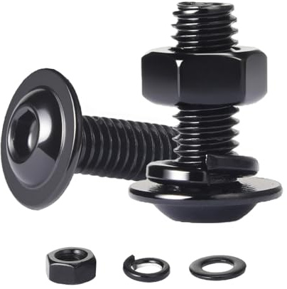 QANCEN 10 Pièces Vis à Tête avec Six Pans Creux M5x16 mm, Jeu de Vis avec Ecrous Hexagonal et Rondelles Elastique, à Tête Bombée Acier Inoxydable A2 V2A, Noire Oxydée