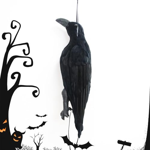 Bird Mort D'Halloween À Vie - Crow Noir, Modèle À Plumes | Creepy Yard Scene Prop Pour Porche, Branche D'arbre, Toit, Configuration Du Cimetière, Accent De Décoration D'automne Pour Les Événements, Fa