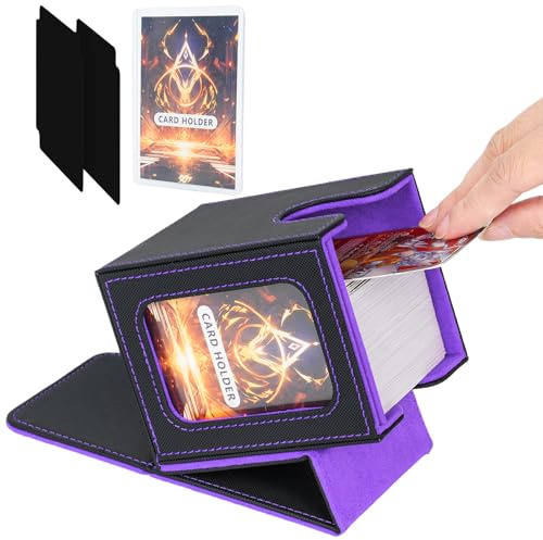 Magic Deck Box mit MTG Commander Display,yugioh deckbox für 100+ Karten,Magnetisch Sammelkarten-Aufbewahrungsboxen mit 2 Trennwänden und 1 Toploader passend für TCG CCG Magic Cards,Schwarz Lila