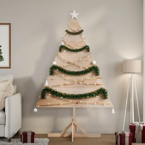 Sapin de Noël à décorer, 180 cm, en bois massif, avec pied stable, conception DIY pour l'intérieur et l'extérieur, grain de bois naturel pour décoration festive