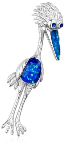 Generisch 925er Silber Schmuck „Storch mit Emaille-Effekt“ – Handgefertigt, Handbemalt, Tiermotiv, 2-in-1 Design als Anhänger & Schmuckbrosche, Unisex Geschenkidee