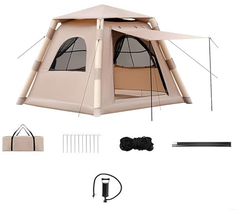 Aufblasbares Luftzelt für 4-8 Personen Camping | Sofortige 60-Sekunden-Einrichtung | Tragbares Zelt in Familiengröße mit Pumpe | Wasserdicht Quick Pitch Outdoor Festival