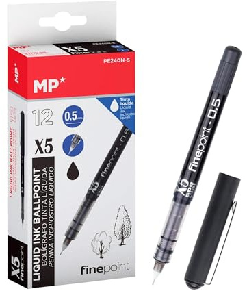 MP - Flüssigtintenroller mit robuster Kugelspitze, 0,5 mm, geeignet für Schule und Arbeit, 12 Stück, Schwarz