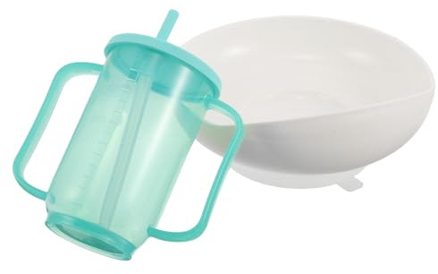 WEKADRIN Gobelet à Paille pour Adultes Bol à Ventouse Silicone Assiette Alimentation Adaptée avec Rebord Anti-fuites pour Seniors Personnes Handicapées