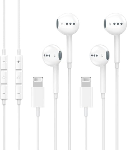 Kabelgebundene iPhone-Ohrhörer, kompatibel mit iPhone 14/13/12/11/8/7/X/Pro/Pro Max iPad, Apple-MFi-zertifizierte In-Ear-Kopfhörer, Lightning-Kopfhörer, Weiß, 2 Stück