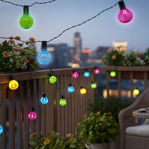 Spetebo LED Solar Lichterkette bunt mit 20 Glühbirnen auf 570 cm | Garten Dekobeleuchtung, Outdoor Deko, Party Beleuchtung, Stimmungslicht