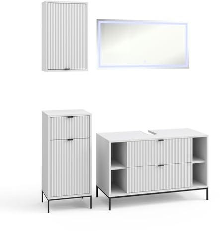Vicco Badmöbel-Set Eliza, Weiß, 100 cm, besteht aus Waschbeckenunterschrank, Spiegelschrank, Midischrank und Hängeschrank
