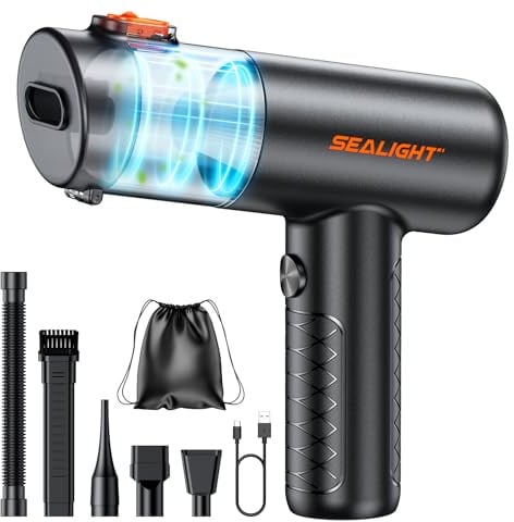 SEALIGHT Handheld Vacuum Cleaner, 32000Pa Powerful Car Vacuum Cleaner Cordless, 4-in-1 Mini Vacuum Air Duster, 400,000 RPM Brushless Motor, Rechargeable Portable Vacuum for Car, Home, Kitchen