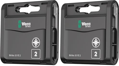 Wera Bit-Box 20 H PZ2 Extra Hard bits for Drill/Drivers, 25mm, 20pc Pack, 05057760001, Black (Pack of 2)