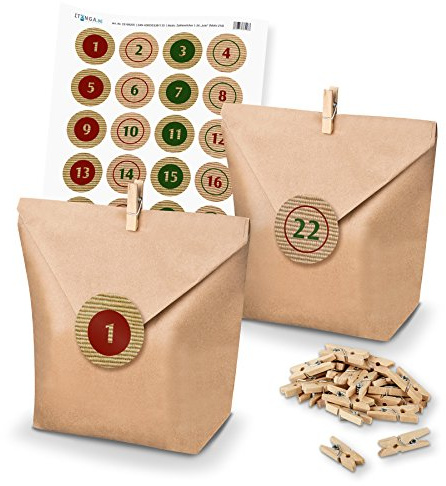 DIY Adventskalender Set zum Basteln und Selberbefüllen- Papiertüten Klammern Zahlensticker Jute Design