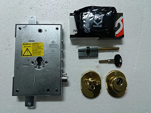 Kit serrure porte blindée original securemme 3 pistons entraxe 37 mm Entrée 63 mm + Cylindre securemme 5 clés + Defender et plaque securemme