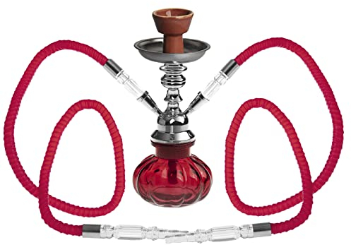 HIBRON® Cachimba shisha hookha pequeña 25cm 2 mangueras, kit de iniciación completa premium (rojo)