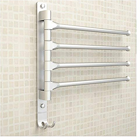 Tabaling Porte-Serviettes Mural en Espace Aluminium avec 4 Barres 180°Rotatives Sèche-Serviettes pour Salle de Bain Cuisine Lavabo 33 x 33 CM avec Crochet (4 Coups)
