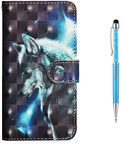 Grandoin iPhone 6S Plus Hülle,iPhone 6 Plus Hülle, Handyhülle im Brieftasche-Stil für Apple iPhone 6S /6 Plus 5.5 Zoll Handytasche PU Leder Flip Cover 3D Bunte Muster Book Case (Wolf)