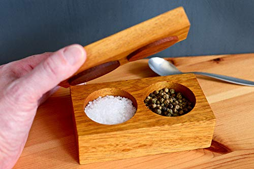 Hardwood Salt and Pepper Pinch pots with lid, handmade from repurposed, eco-friendly Iroko. Salt Pig, Salt Cellar. Seasoning pots.
