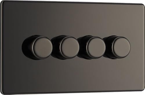 BG Electrical Intelligent Quadruple Wall Dimmer Switch, 2 Way, Screwless Front Plate, Premium Flatplate, Black Nickel, 200W, FBN84-01