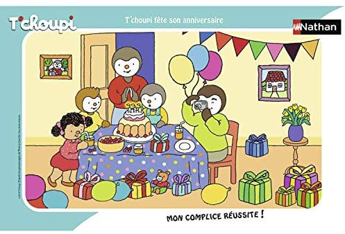 Nathan- Puzzle mit Rahmen, 15-teilig, T'choupi, Party, Sein Kindergeburtstag, 4005556860708, Neant