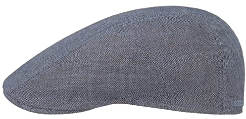 Stetson Herringbone Leinen Flatcap Schirmmütze Herren - Leinencap mit UV-Schutz 40 - Herrencap Made in EU - Mütze mit Baumwollfutter - Schiebermütze Frühjahr/Sommer - Flat Cap blau 58 cm