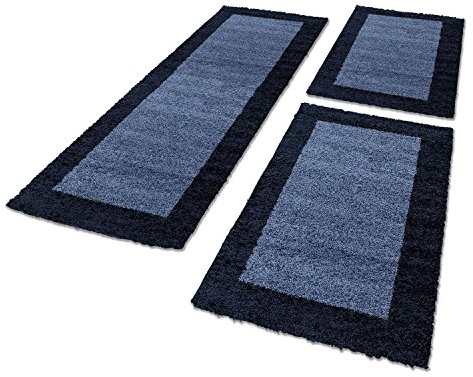 HomebyHome Bettumrandung Schlafzimmer 3 teilig Teppich Marineblau - Waschbarer Bettumrandung Teppich Läufer Set Extra Flauschig Bettvorleger Schlafzimmer Bettset:2 St. 60x110 cm | 1 St. 80x150 cm