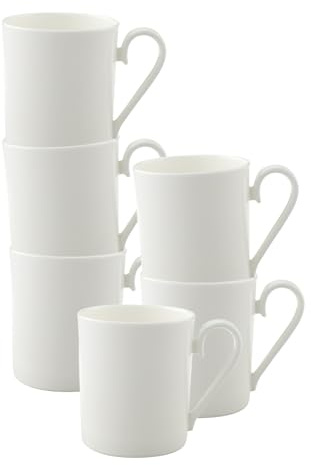 Villeroy & Boch Royal Henkelbecher 6er Set, 300 ml, Spülmaschinenfest, Mikrowellensicher, Tasse, Becher, Kaffeebecher, Porzellan, Kaffeetasse, Heißgetränkebecher, Premium Bone Porcelain, Weiß