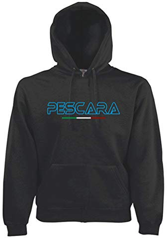 Tipolitografia Ghisleri Felpa Nera Pescara Cappuccio tasconi Bandiera Italiana Tifosi Calcio - Clicca personalizza per Taglia