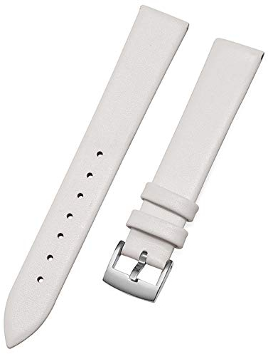 EnjoyMSS Ultradünnes Uhrenarmband aus echtem Leder, Rindsleder, Ersatz-Uhrenarmband (Weiß, 12 mm)