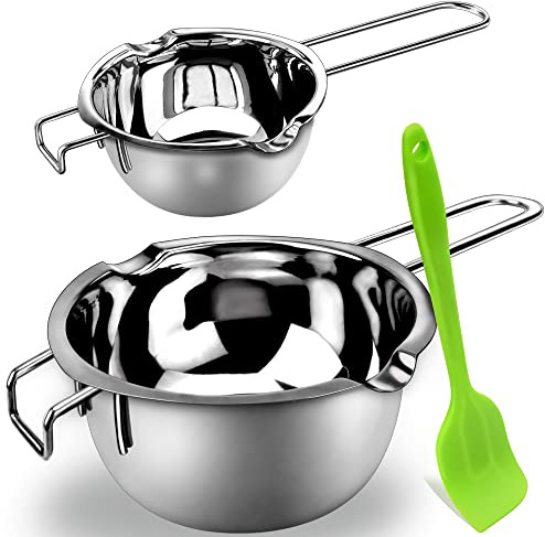 1000ML/1QT Double Boiler Pot Set with Silicone Spatula for Melting Chocolate, Butter, Cheese, Caramel and Candy, Stainless Steel Melting Pot,Universal Insert Size Including The Capacity（1000ML&480ML）