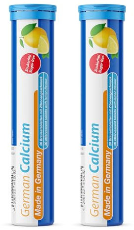 Calcium 500 mg - 2 x 20 effervescent Tablets - Lemon Flavor - T&D Pharma German Calcium - Made in Germany