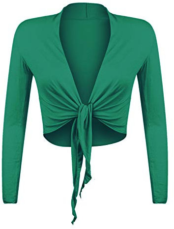 Gloop Bolero de manga larga para mujer con nudo, verde, M