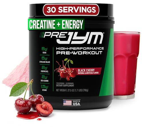 JYM Supplement Science Pre JYM Black Cherry Pre Workout Powder for Men & Women, BCAAs, Nootropics, Creatine HCI, Citrulline, Beta-Alanine, Betaine, Taurine, Huperzine, 30 Servings