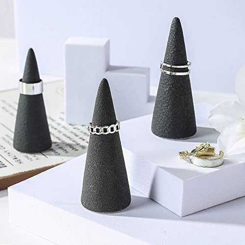 kiki home Strukturierter schwarzer Ringhalter, Turm-Organizer, Keramik, kegelförmig, dekorativer Präsentationsständer für Schmuck, Hochzeit, Verlobung, Ring, Ringkästchen, Ringschale