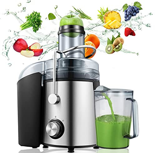 Juicer 800W Juicer Machine with 75MM Wide Mouth for Whole Fruit and Vegetables, Anti-slip Feet and Easy Cleaning, Stainless Steel Centrifugal Juicer with 2 Speeds, BPA Free