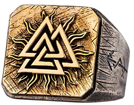 YABEME Viking 925 Sterling Silber Valknut Ring, Nordisches Skandinavisches Odin-Symbol Verstellbare Öffnung Heidnischer Daumenschmuck, Wikinger Bart Perlen Geschenk