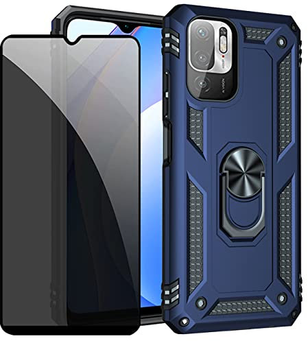 JOYTAG Hülle für Xiaomi Redmi Note 10 5G/Poco M3 Pro 5G Blau handyHülle mit Anti-Spähen Privatsphäre Schützen Folie Blickschutzfolie