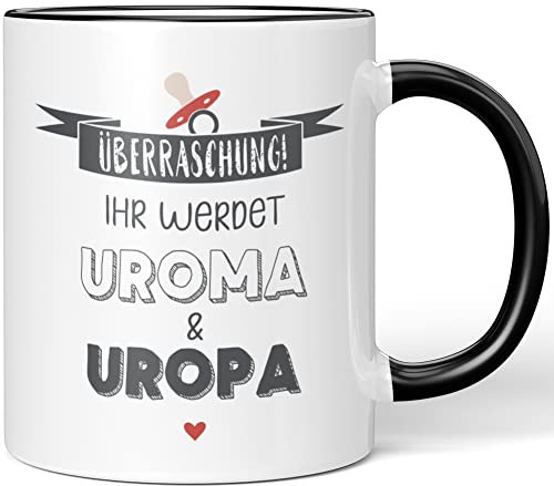 JUNIWORDS Tasse, Überraschung! Ihr werdet Uroma & Uropa, Schwarz (1005457)