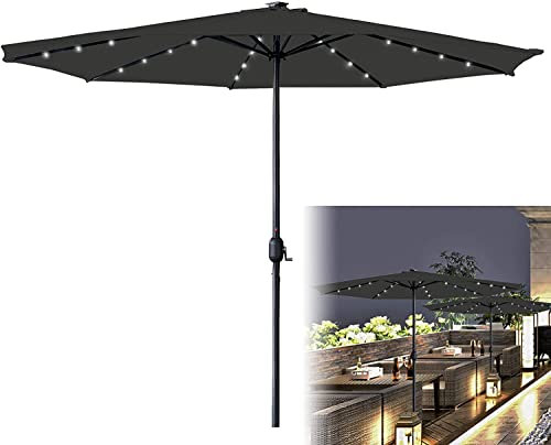 LARS360 350cm Sonnenschirm Alu mit Handkurbel UV Schutz 40+ und Solar LED Gartenschirm Marktschirm Terrassenschirm Sonnenschutz (350cm mit LED, Dunkelgrau)