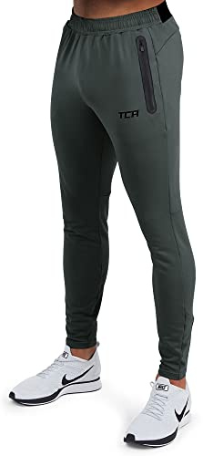 TCA Herren Rapid Quickdry enganliegende Jogging Hosen mit Reißverschlusstaschen - Dunkelgrün, XL
