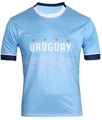 YuanDiann 2022 Katar Fußball Weltmeisterschaft T-Shirt Kurzarm Rundhals Fanshirt Trainingsshirt Stretch Casual Atmungsaktiv Sport Shirt Bedrucken Fussballtrikot Uruguay L