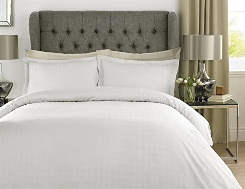 Roseley 100% Cotton Bed Set 400TC Natural Breathable Checked Duvet Cover Pillowcases Home Hotel Bedding Hypoallergenic [Super King, White]