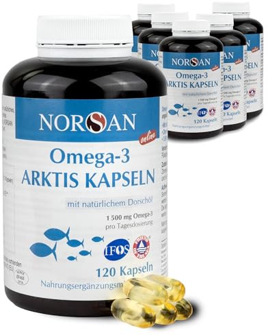NORSAN Premium Omega-3 Arktis Dorschöl Kapseln 6x120 Kapseln - 1.500 mg Omega-3 pro Portion - Fischöl Kapseln aus nachhaltigem Wildfang