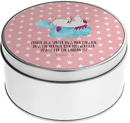 Mr. & Mrs. Panda Blechdose rund Einhorn Verliebt - Geschenk, Einhörner, Freundin, Keksdose, Einhorn Deko, Aufbewahrungsbox, Metall Dose, Metallkiste