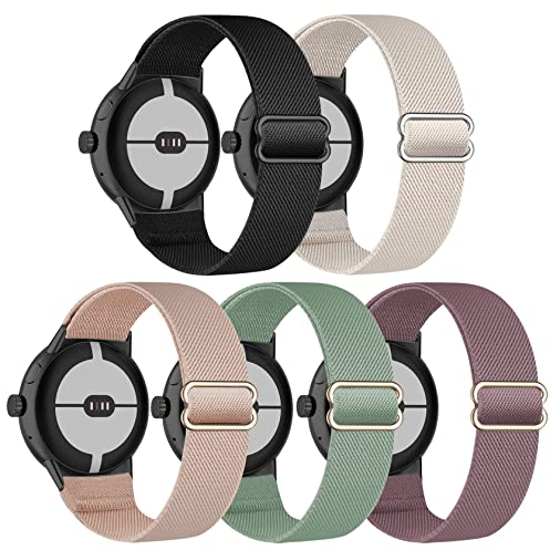 Folavii Confezione da 5 cinturini elastici in nylon compatibili con Google Pixel Watch 4 3 41 mm/Google Pixel 2/Google Pixel Watch Band per donne e uomini, cinturini elastici regolabili morbidi