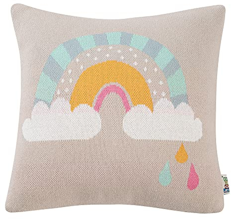 howa Dekokissen „be Happy“ Kissen Kinderzimmer Deko Strickkissen Baumwolle mit Füllung für Kinder 8903
